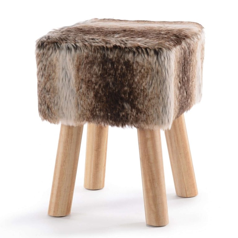Faux Fur Wood Leg Stool Brown - Square & Round