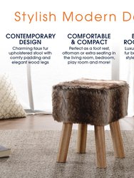 Faux Fur Wood Leg Stool Brown - Square & Round