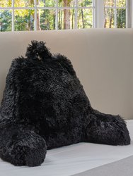 Fluffy Reading Pillow - Long Shaggy Hair TV and Gaming Pillow with Armrest - Black