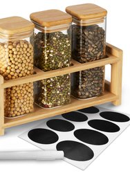 Glass Mini Storage Jars With Bamboo Lids and Display Stand