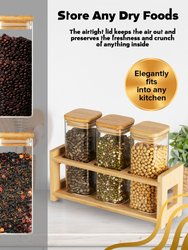 Glass Mini Storage Jars With Bamboo Lids and Display Stand