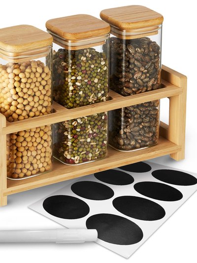 Cheer Collection Glass Mini Storage Jars With Bamboo Lids and Display Stand product