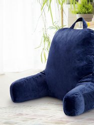 Kids Size Reading and Gaming Pillow with Armrest - Plush Fiber Filled Backrest Pillow - Navy