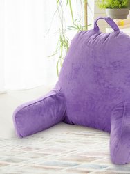 Kids Size Reading and Gaming Pillow with Armrest - Plush Fiber Filled Backrest Pillow - Purple
