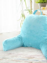 Kids Size Reading and Gaming Pillow with Armrest - Plush Fiber Filled Backrest Pillow - Solid Blue