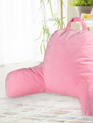 Kids Size Reading and Gaming Pillow with Armrest - Plush Fiber Filled Backrest Pillow - Pink
