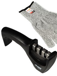 Kitchen Knife Sharpening Tool with Cut-Resistant Glove Included