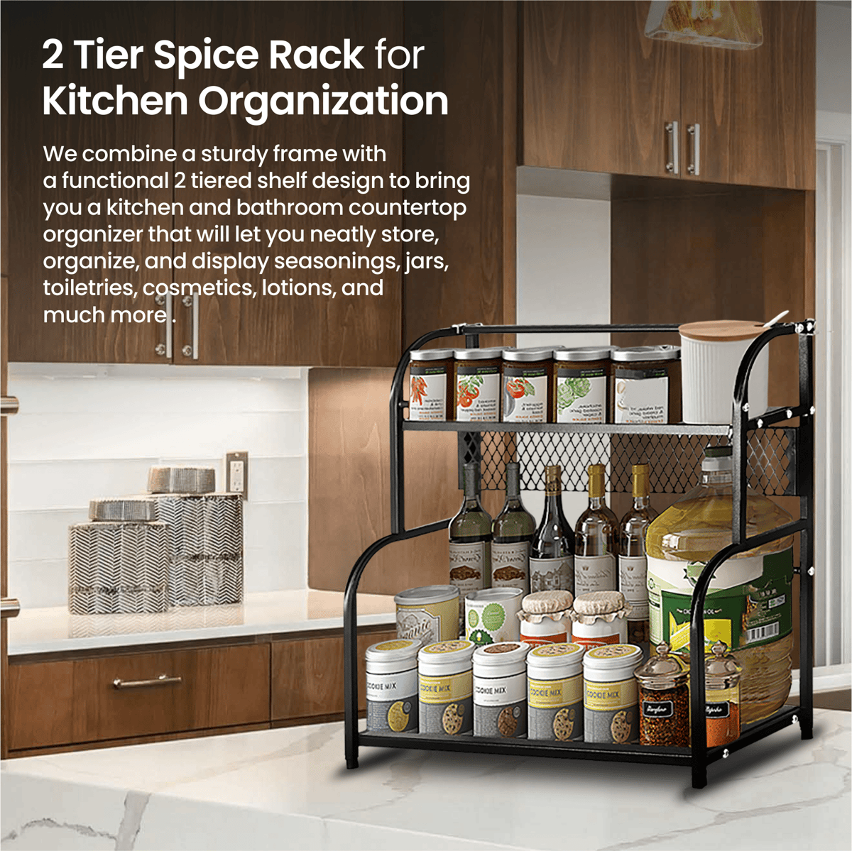 Spice Rack 2 Tier Kitchen Countertop Organizer for Jars Bottles