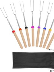 Marshmallow Roasting Sticks - Set of 8 Extendable Smores Sticks and BBQ Forks