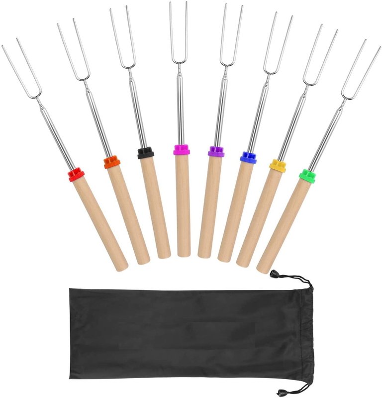 Marshmallow Roasting Sticks - Set of 8 Extendable Smores Sticks and BBQ Forks