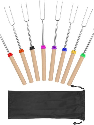 Cheer Collection Marshmallow Roasting Sticks - Set of 8 Extendable Smores Sticks and BBQ Forks product