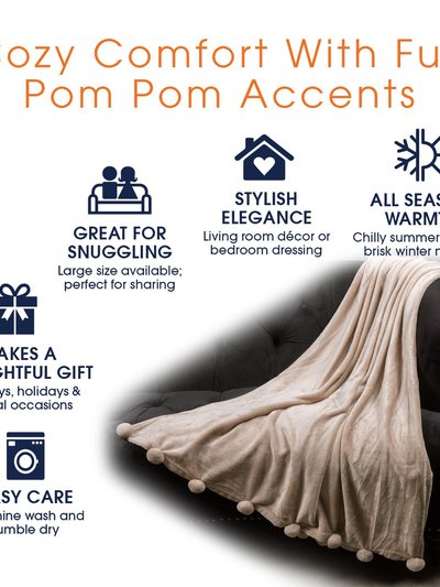 Cheer Collection Pom Pom Flannel Blanket | Ultra Soft On Skin, Lightweight Bed Or Couch Throw Blanket With Pompoms product