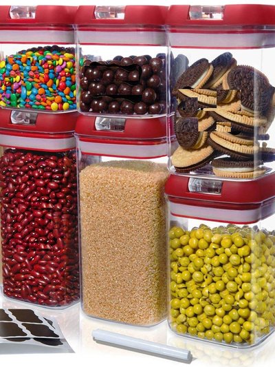 Cheer Collection Set of 7 Airtight Food Storage Containers - Heavy Duty Pantry Organizer Bins, BPA Free Plastic Containers plus Dry Erase Marker and Labels, Red product