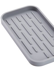 Soap and Sponge Holder - Silicone Non-Slip Kitchen Counter Sink Organizer and Storage Tray - Medium - Grey