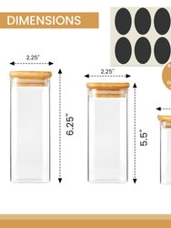 Square Food Storage Glass Jars With Bamboo Covers, Set of 6
