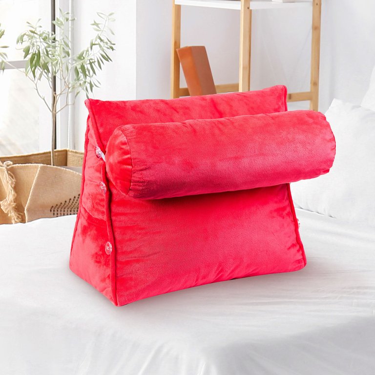 Wedge Pillow with Detachable Bolster & Backrest - Hot pink