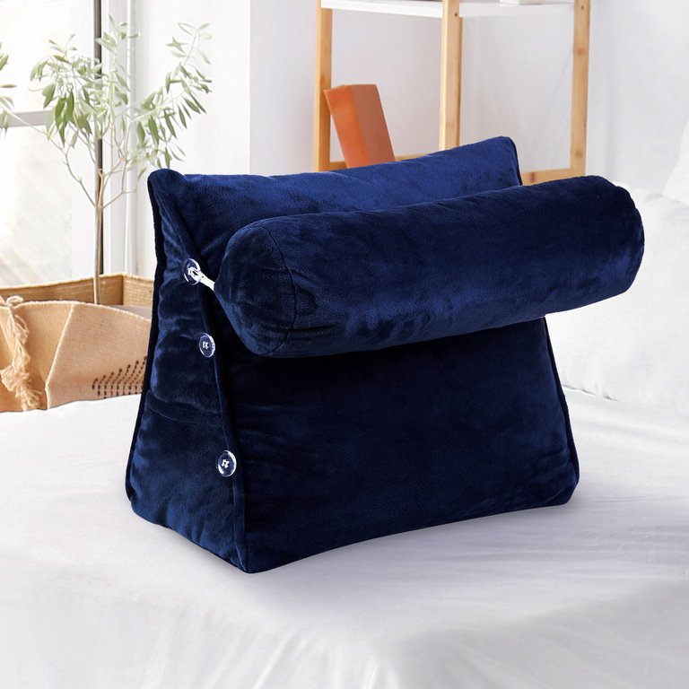 Wedge Pillow with Detachable Bolster & Backrest - Navy blue