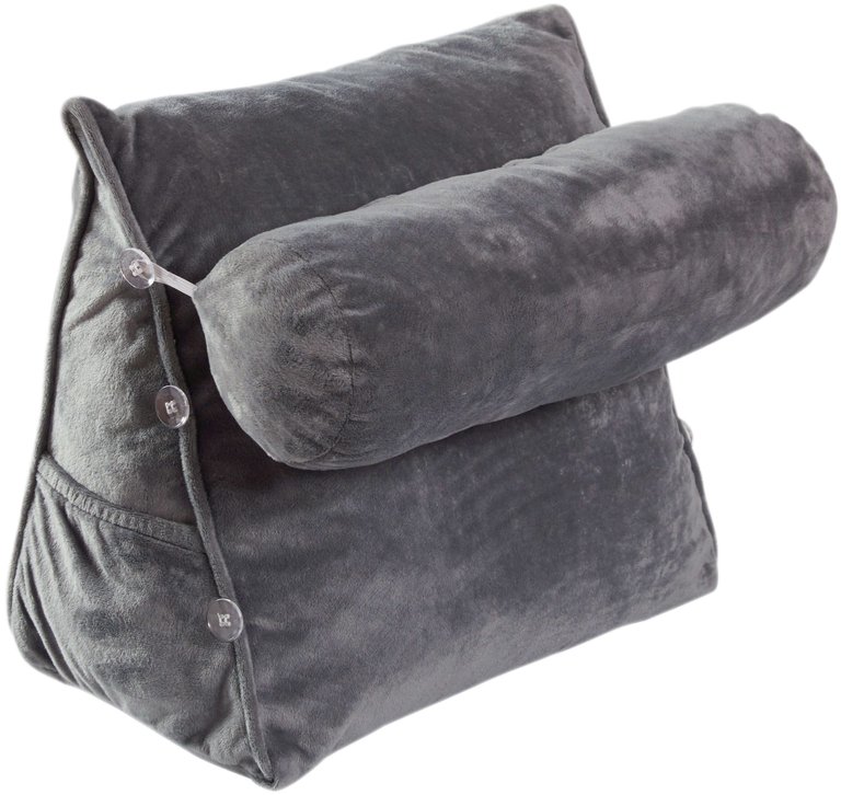 Wedge Pillow with Detachable Bolster - Grey