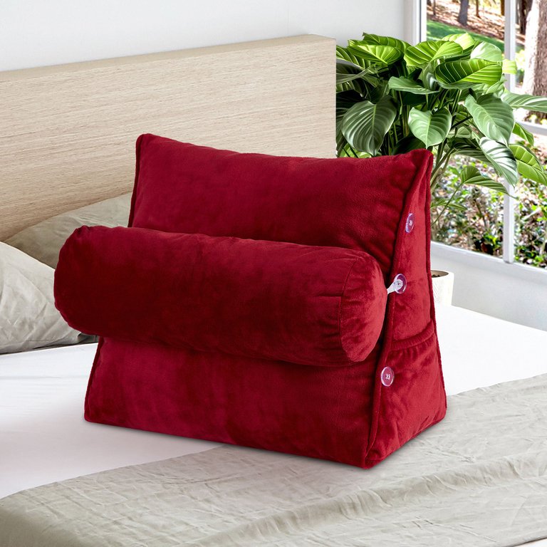 Wedge Shaped Back Support Pillow and Bed Rest Cushion - Maroon