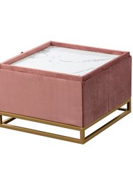 Adeline Storage Ottoman Velvet Upholstered Tufted Seat Gold Tone Metal Base With Discrete Interior Compartment, Modern Contemporary