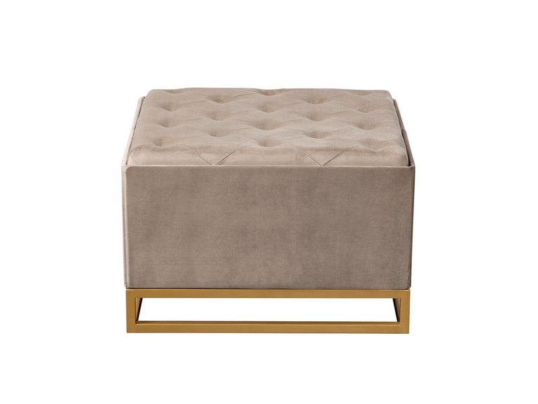 Adeline Storage Ottoman Velvet Upholstered Tufted Seat Gold Tone Metal Base With Discrete Interior Compartment, Modern Contemporary - Taupe