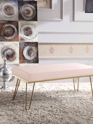 Aldelfo Bench PU Leather Upholstered Brass Finished Frame Hairpin Legs, Contemporary Modern - Blush