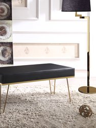 Aldelfo Bench PU Leather Upholstered Brass Finished Frame Hairpin Legs, Contemporary Modern - Black