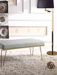 Aldelfo Bench PU Leather Upholstered Brass Finished Frame Hairpin Legs, Contemporary Modern - Grey