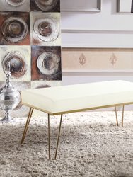 Aldelfo Bench PU Leather Upholstered Brass Finished Frame Hairpin Legs, Contemporary Modern - Cream