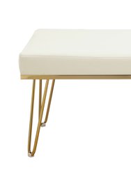 Aldelfo Bench PU Leather Upholstered Brass Finished Frame Hairpin Legs, Contemporary Modern
