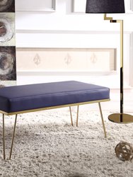 Aldelfo Bench PU Leather Upholstered Brass Finished Frame Hairpin Legs, Contemporary Modern - Navy