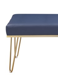 Aldelfo Bench PU Leather Upholstered Brass Finished Frame Hairpin Legs, Contemporary Modern