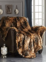 Alden Throw Blanket New Faux Fur Collection Cozy Super Soft Ultra Plush Micromink Backing Decorative Two-Tone Design - Gold