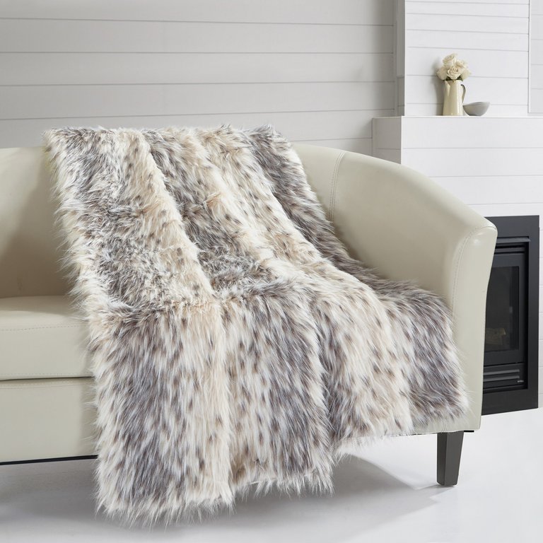 Alden Throw Blanket New Faux Fur Collection Cozy Super Soft Ultra Plush Micromink Backing Decorative Two-Tone Design - Beige