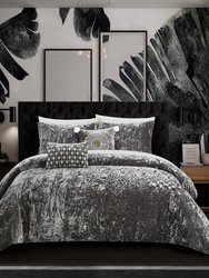 Alianna 5 Piece Comforter Set Crinkle Crushed Velvet Bedding - Grey