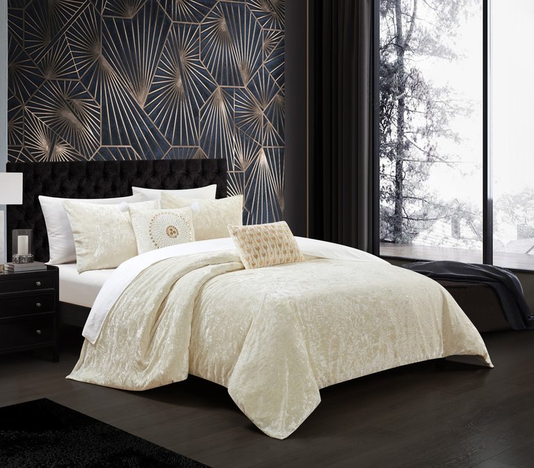 Alianna 5 Piece Comforter Set Crinkle Crushed Velvet Bedding
