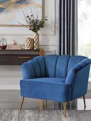 Alicia Club Chair Velvet Upholstered Vertical Channel Tufted Single Bench Cushion Design Gold Tone Metal Legs, Modern Contemporary - Navy