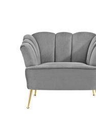Alicia Club Chair Velvet Upholstered Vertical Channel Tufted Single Bench Cushion Design Gold Tone Metal Legs, Modern Contemporary