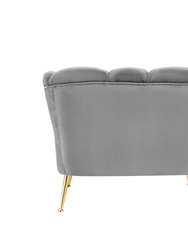 Alicia Club Chair Velvet Upholstered Vertical Channel Tufted Single Bench Cushion Design Gold Tone Metal Legs, Modern Contemporary