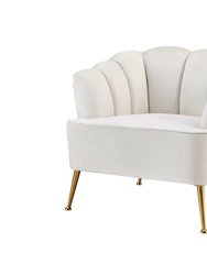 Alicia Club Chair Velvet Upholstered Vertical Channel Tufted Single Bench Cushion Design Gold Tone Metal Legs, Modern Contemporary