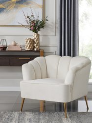 Alicia Club Chair Velvet Upholstered Vertical Channel Tufted Single Bench Cushion Design Gold Tone Metal Legs, Modern Contemporary - Beige