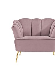 Alicia Club Chair Velvet Upholstered Vertical Channel Tufted Single Bench Cushion Design Gold Tone Metal Legs, Modern Contemporary - Blush