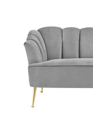 Alicia Love Seat Velvet Upholstered Vertical Channel Tufted Single Bench Cushion Design Gold Tone Metal Legs, Modern Contemporary - Grey