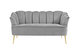 Alicia Love Seat Velvet Upholstered Vertical Channel Tufted Single Bench Cushion Design Gold Tone Metal Legs, Modern Contemporary - Grey