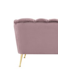 Alicia Love Seat Velvet Upholstered Vertical Channel Tufted Single Bench Cushion Design Gold Tone Metal Legs, Modern Contemporary