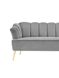 Alicia Sofa Velvet Upholstered Vertical Channel Tufted Single Bench Cushion Design Gold Tone Metal Legs, Modern Contemporary - Grey