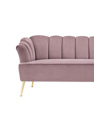 Alicia Sofa Velvet Upholstered Vertical Channel Tufted Single Bench Cushion Design Gold Tone Metal Legs, Modern Contemporary - Blush