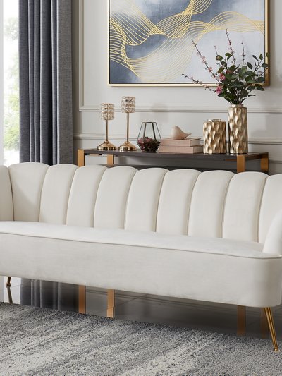 Chic Home Design Alicia Sofa Velvet Upholstered Vertical Channel Tufted Single Bench Cushion Design Gold Tone Metal Legs, Modern Contemporary product
