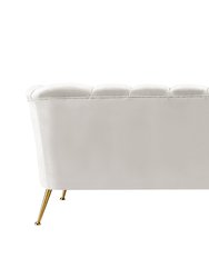 Alicia Sofa Velvet Upholstered Vertical Channel Tufted Single Bench Cushion Design Gold Tone Metal Legs, Modern Contemporary