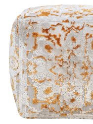 Alina Ottoman Viscose Upholstered Two Tone Abstract Pattern Design Square Pouf, Modern Transitional - Gold